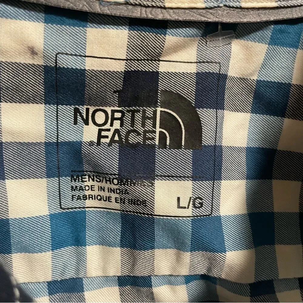 THE NORTH FACE Men's Button Down Shirt Green Black White Check Plaid Size Large